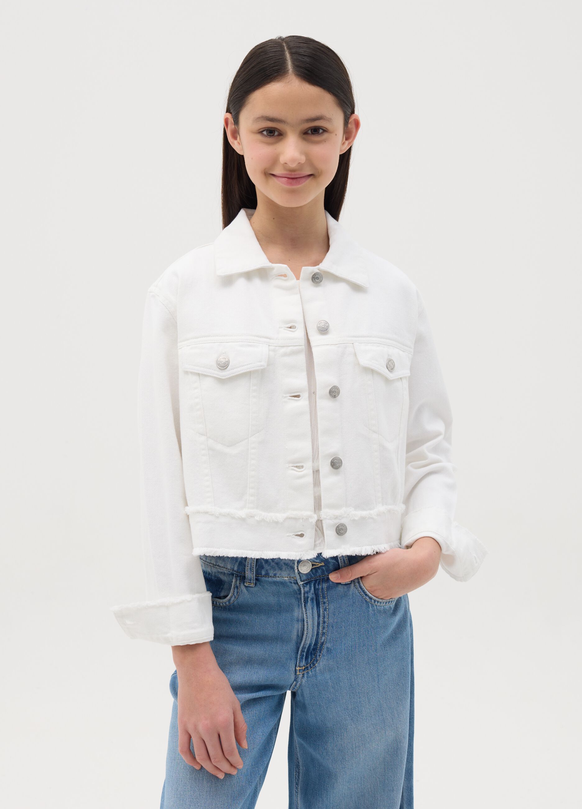 Cropped-fit denim jacket