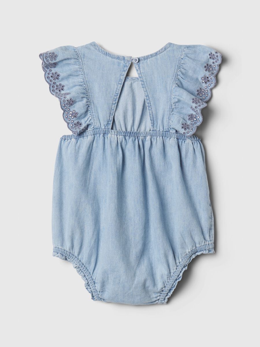 Denim romper suit with broderie anglaise_1