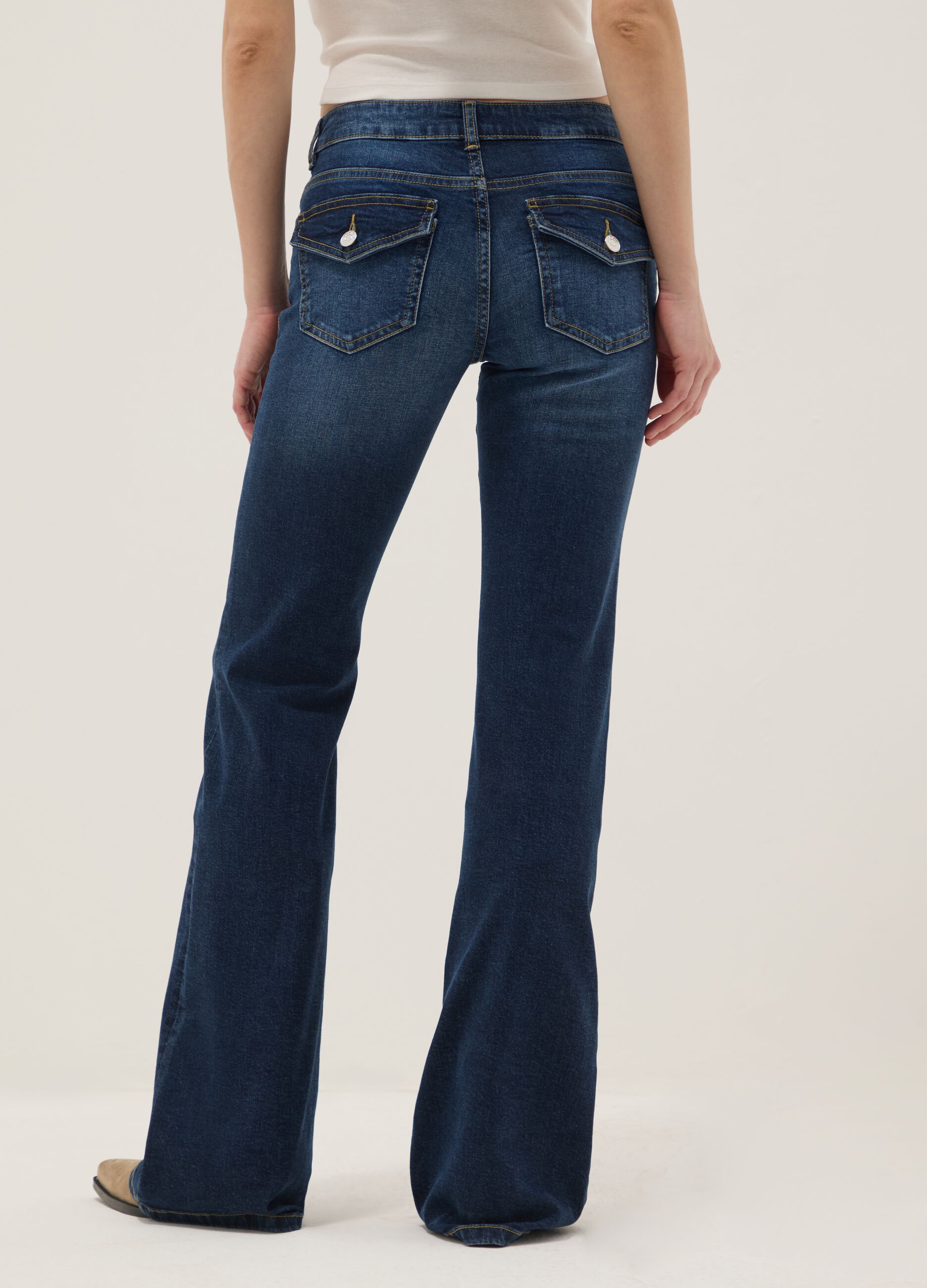 Flared jeans in blue stretch denim cotton