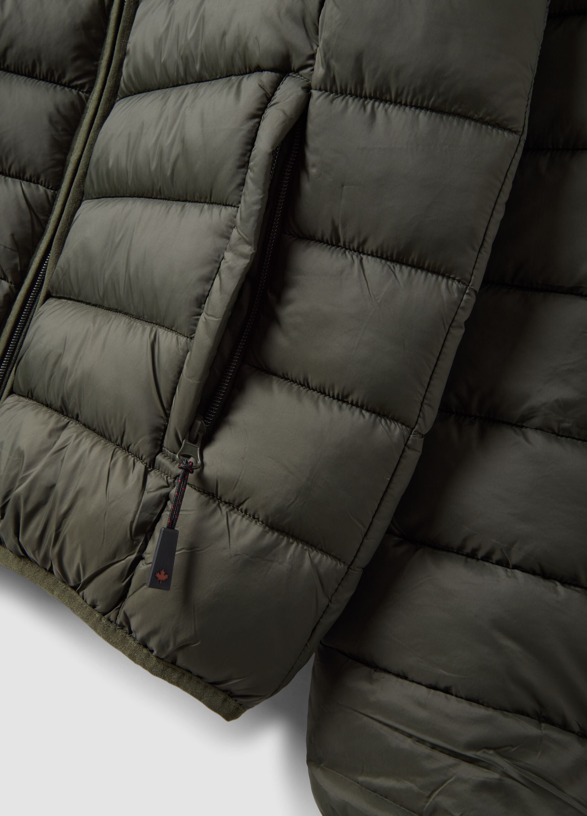 Green padded jacket with high neck and zip