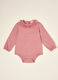 Pink organic stretch cotton bodysuit with ruffled crew neck_0