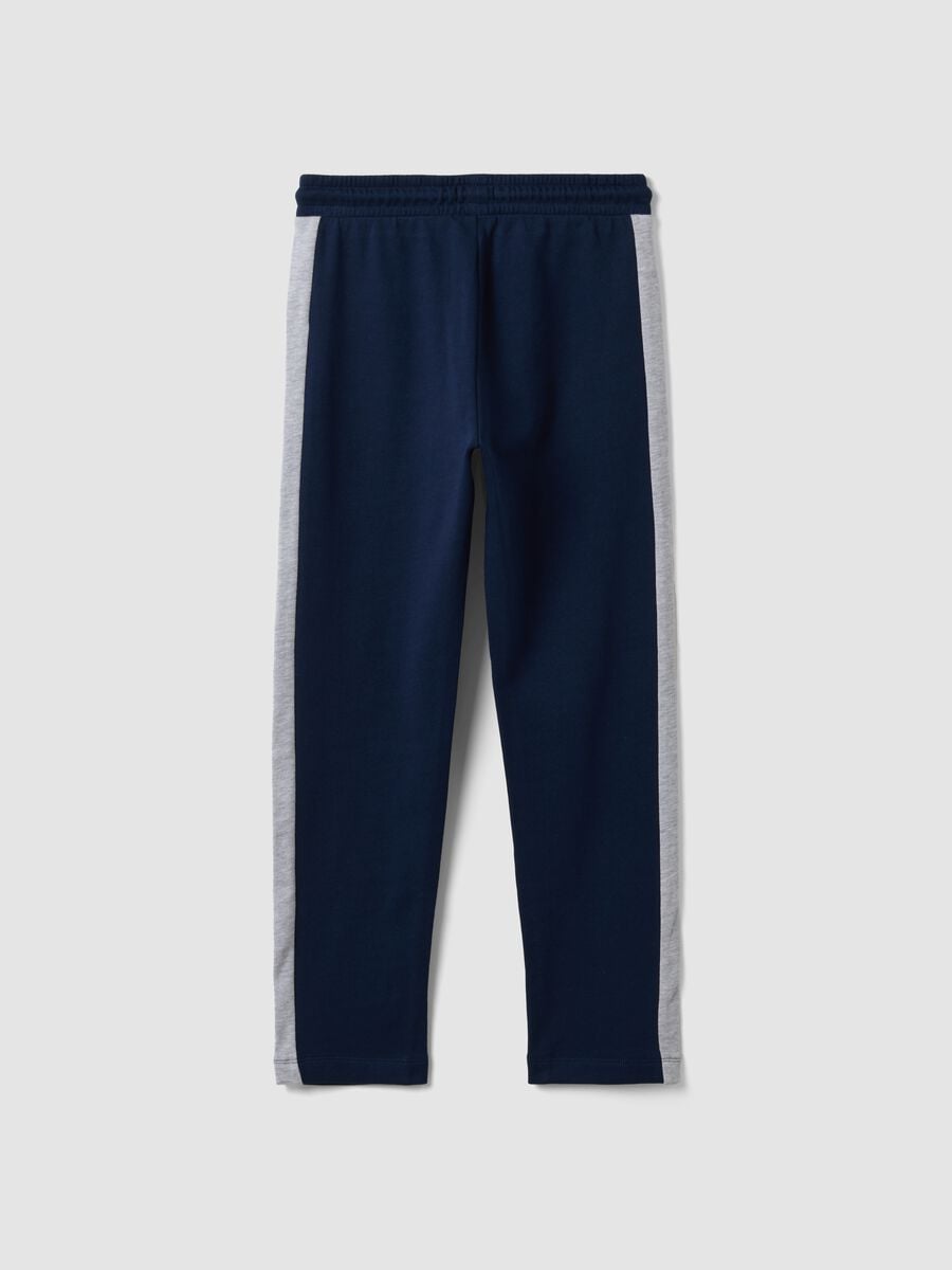 Pantaloni jogger blu in puro cotone con bande laterali per ragazzo_4