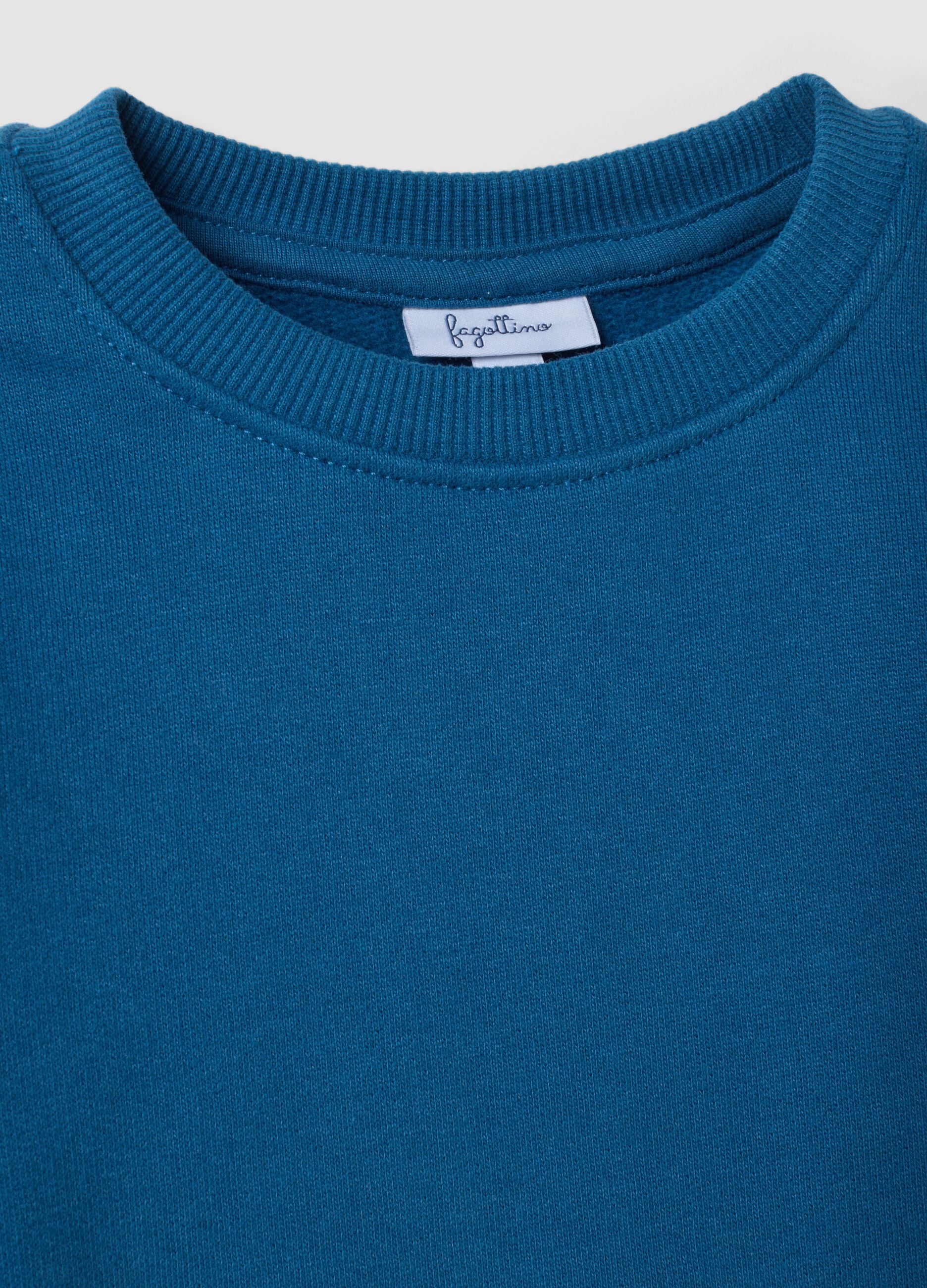 Blue crew-neck sweatshirt in pure organic cotton