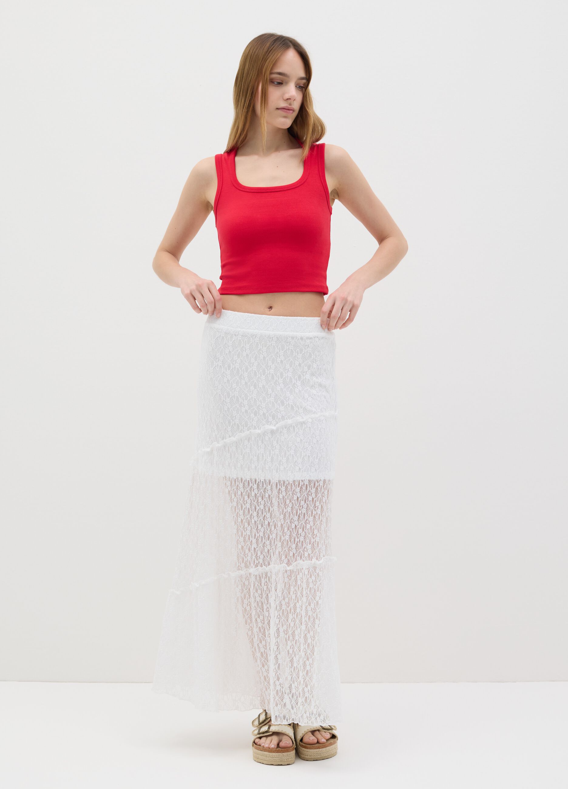 Canotta da donna in cotone elasticizzato rossa fitted