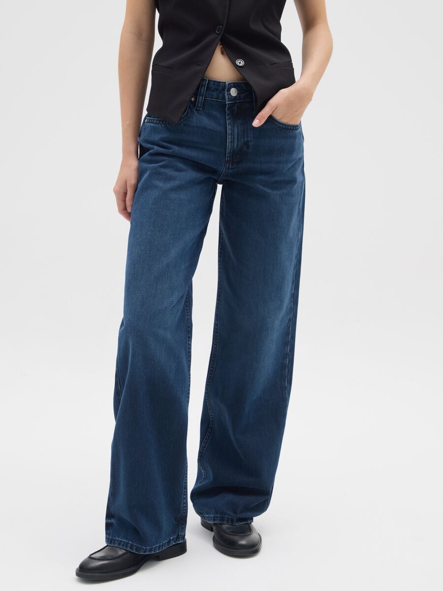 Straight-leg blue pure cotton jeans_1