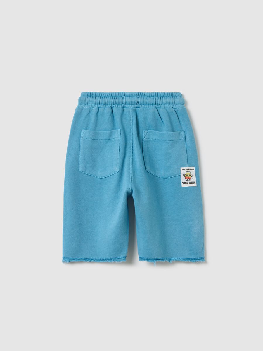 Light blue Bermuda joggers in cotton with drawstring_1