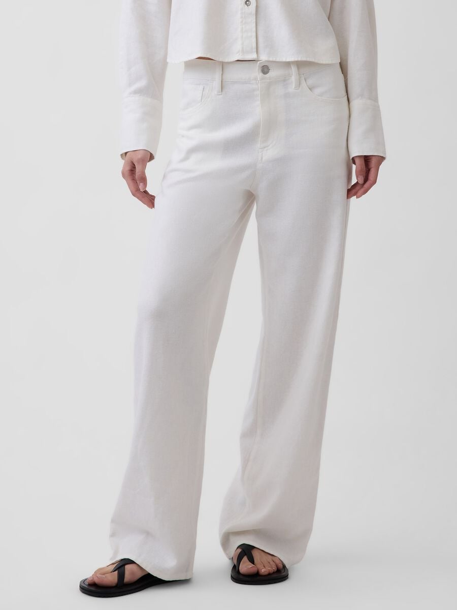 Wide-leg linen-cotton blend trousers_1