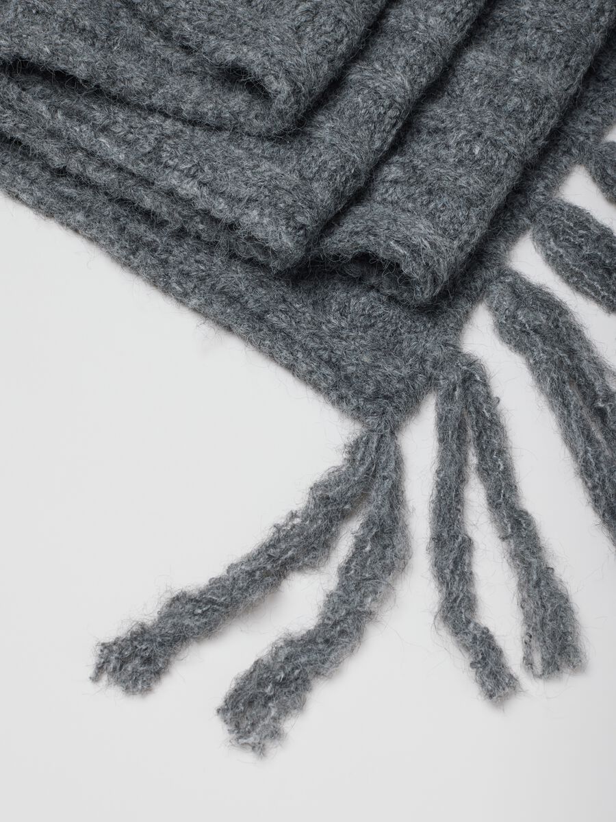 Grey Wool Blend Scarf with Fringes_2