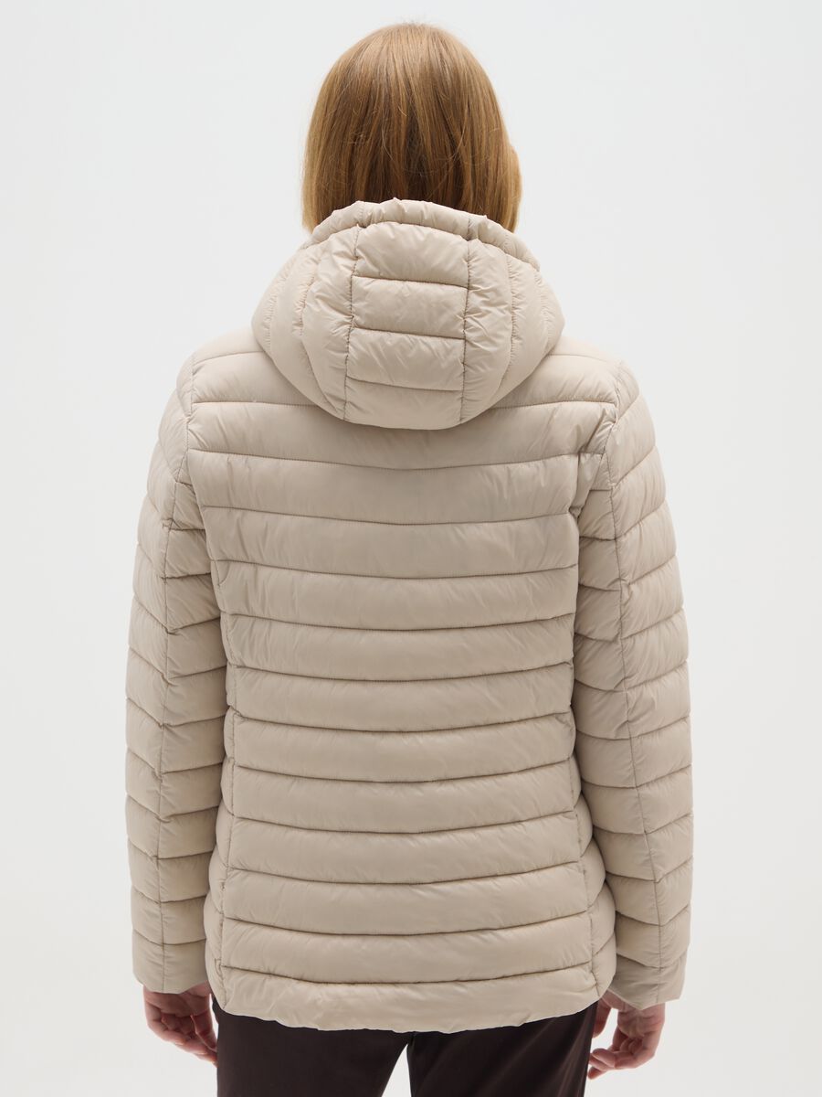 Regular fit padded beige jacket with hood_2