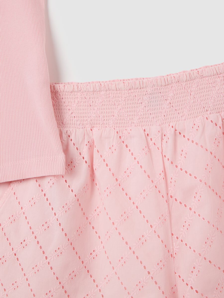 Completo pigiama canotta e shorts da donna in puro cotone rosa_5