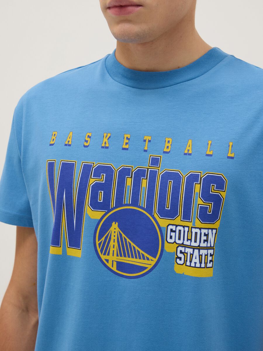 Sky Blue Pure Cotton Regular Fit T-shirt with Golden State Warriors Logo_3