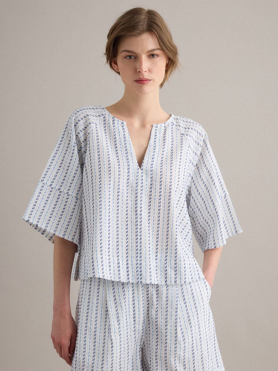 Camicia bianca in puro cotone a righe_1