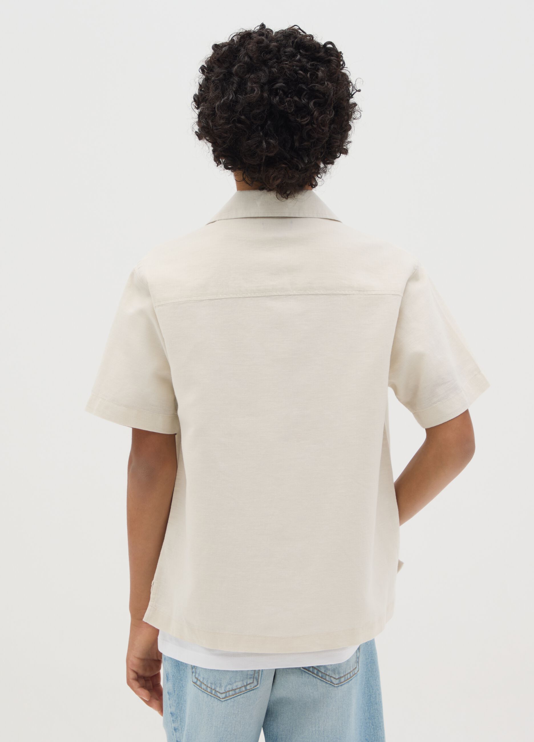 Camicia da ragazzo in misto lino beige over