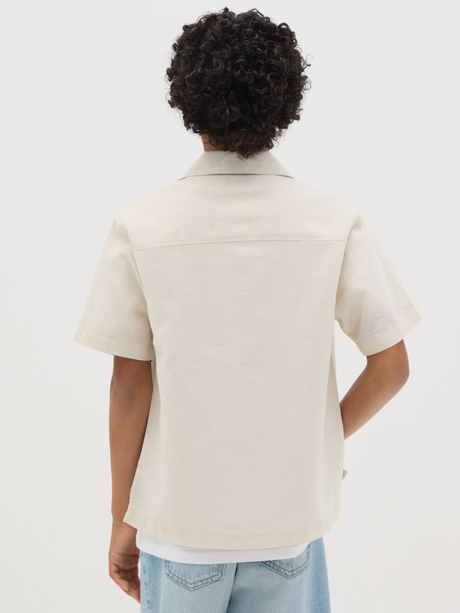 Camicia da ragazzo in misto lino beige over_2