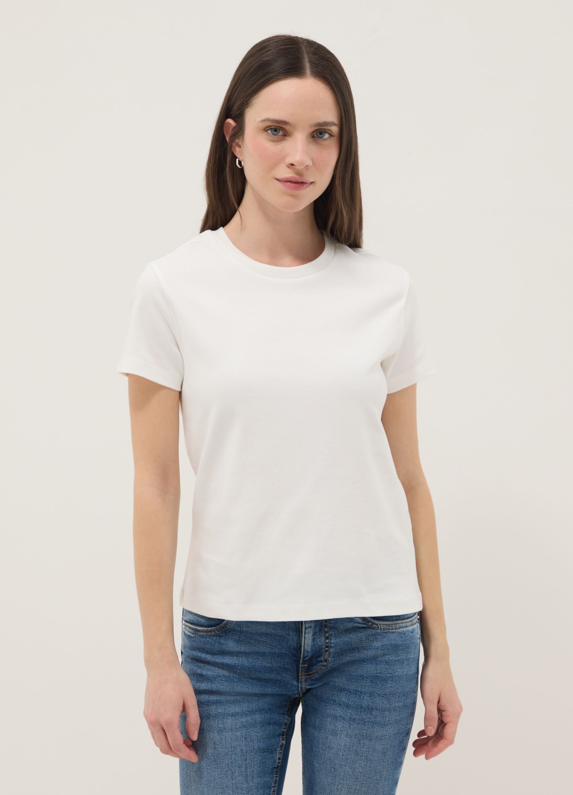Women's White Regular Fit Pure Cotton T-Shirt