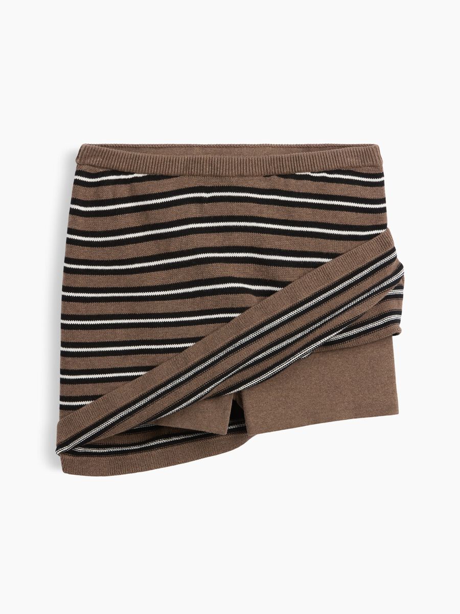 Brown striped pure cotton mini skirt_4