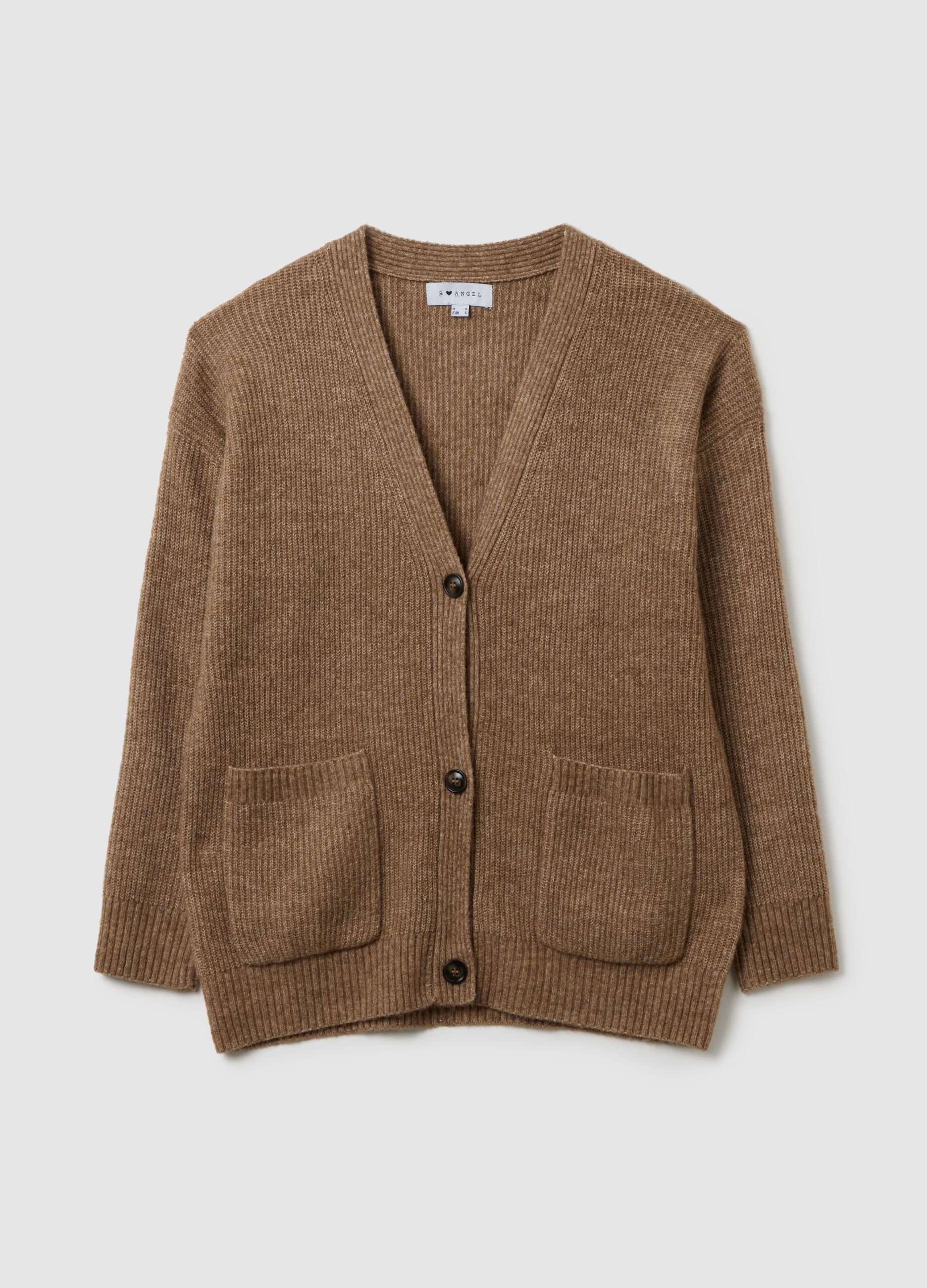 Brown oversized fit cardigan with buttons