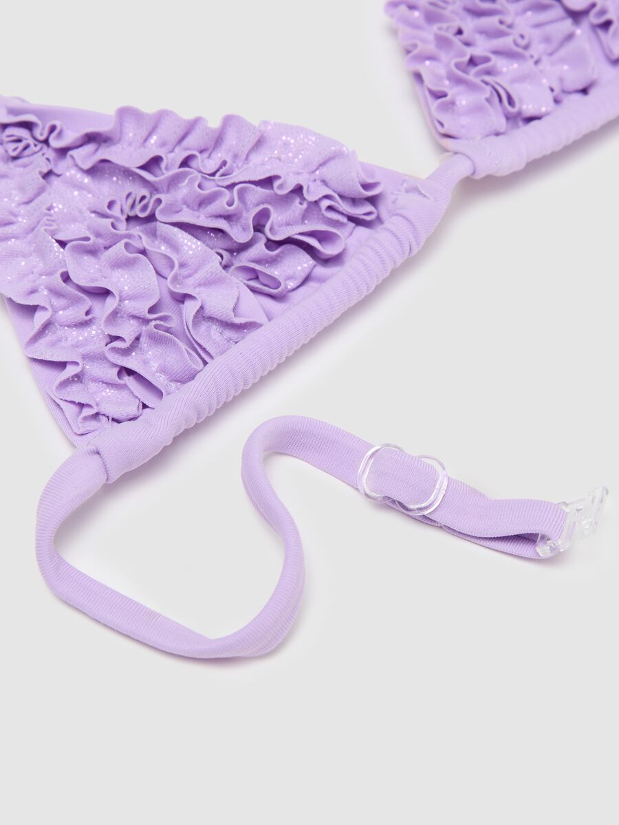 Girls' bikini in purple stretchy blend with ruffles and glitter_2