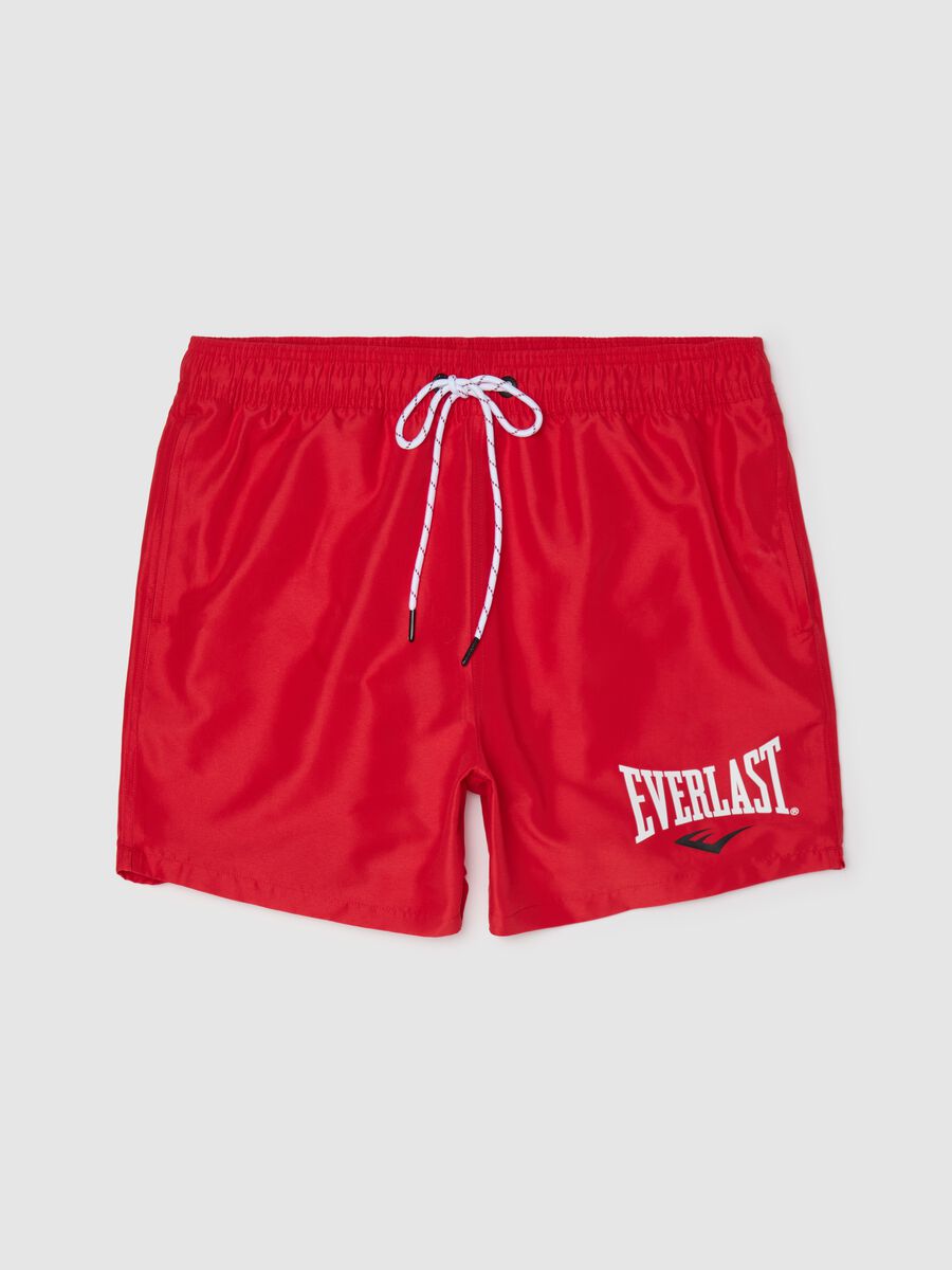 Red swimming trunks with logo print_4