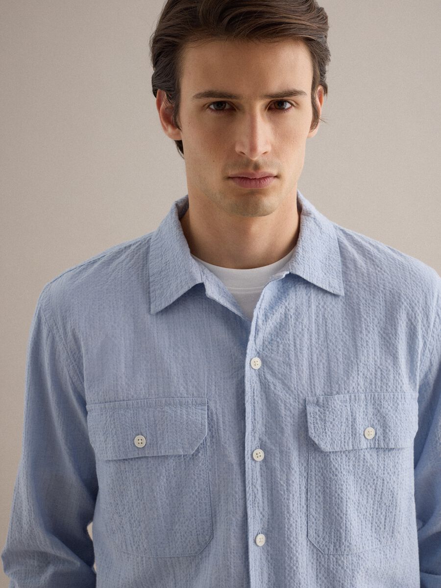 Blue stretch cotton long sleeve shirt regular fit_3