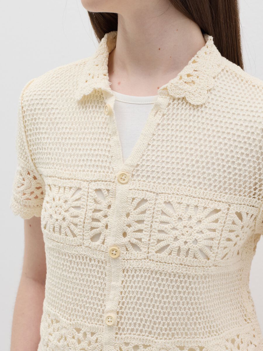 Women’s short, beige regular-fit shirt in cotton blend._2