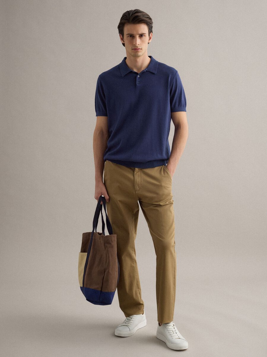 Polo in misto cotone, lino e seta blu regular fit_2