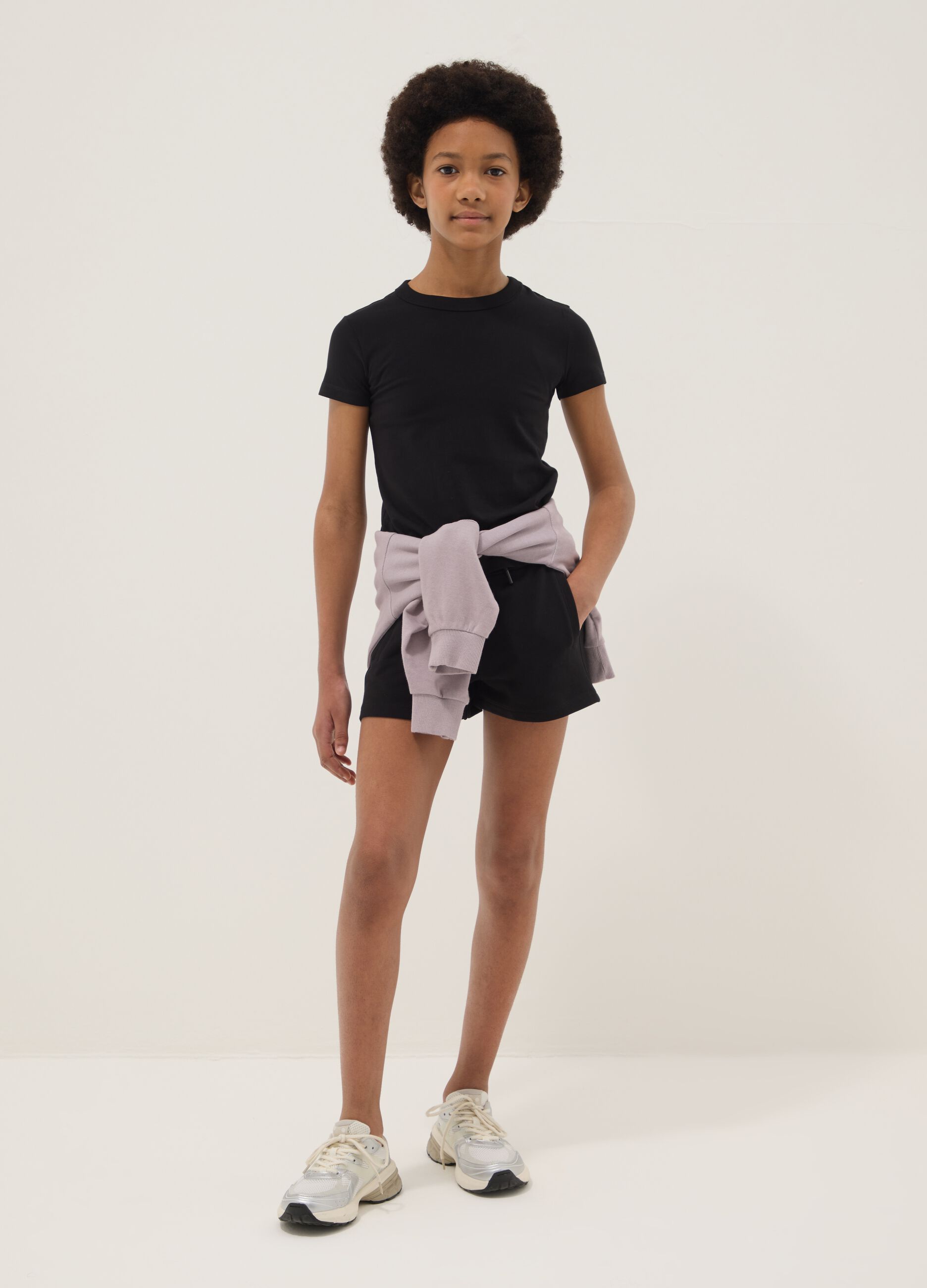 Girls&rsquo; black pure organic cotton shorts with elasticated waistband