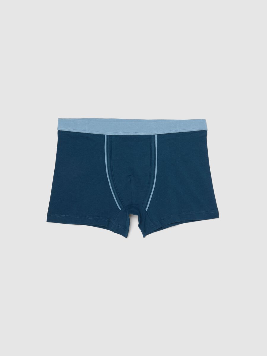 Blue stretch cotton regular fit boxer shorts for boys_0