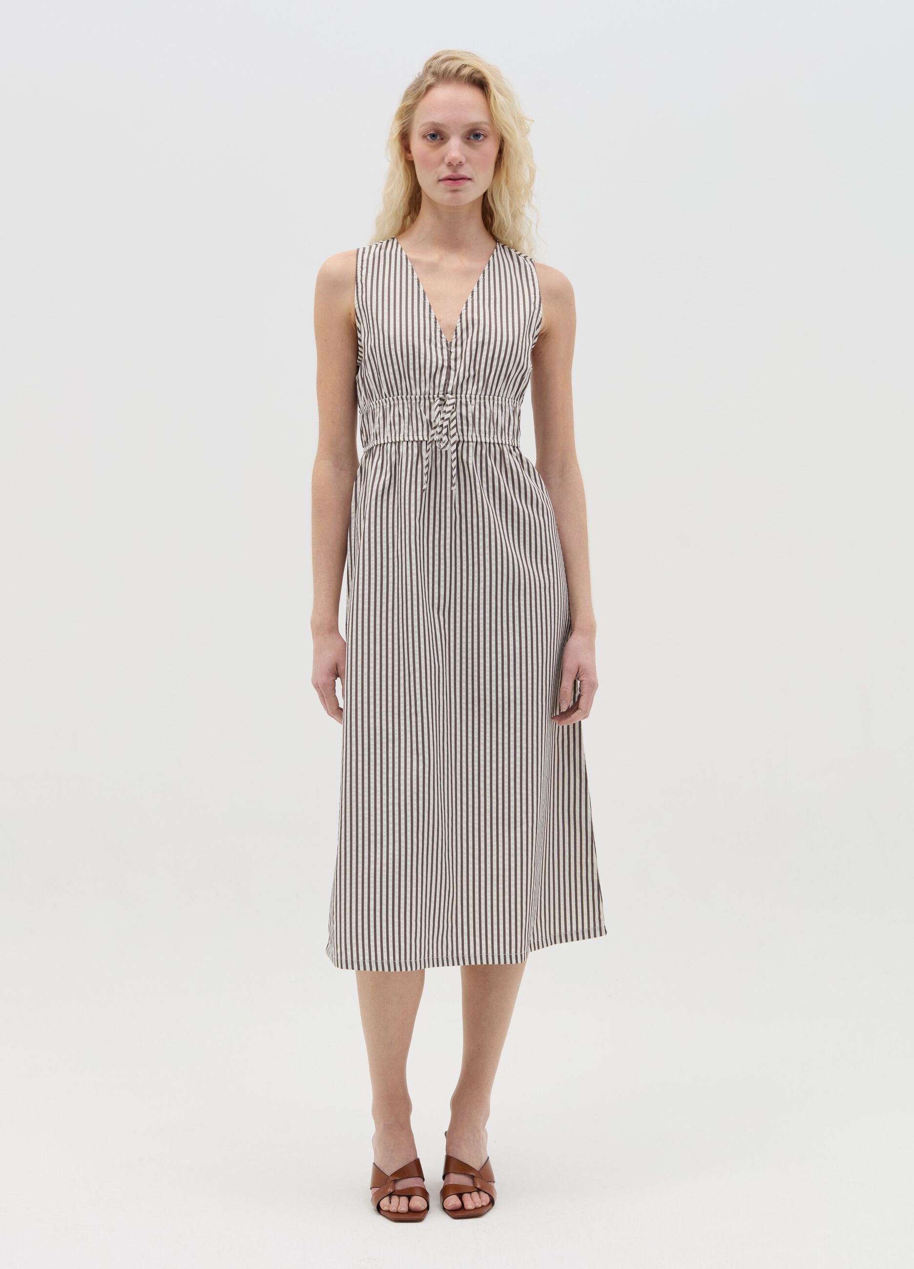 Striped midi dress with V neck
