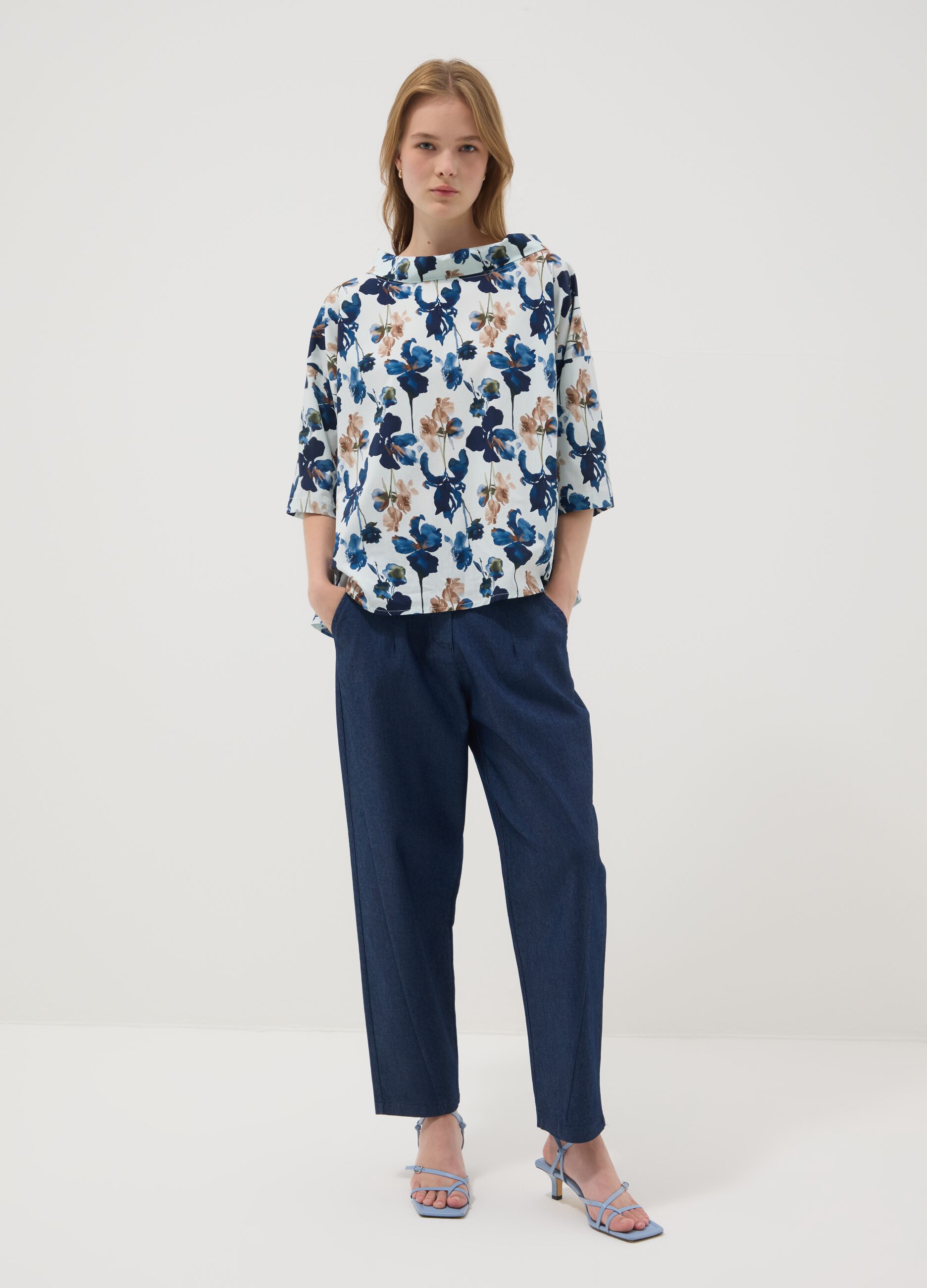 Blue regular-fit stretch cotton trousers