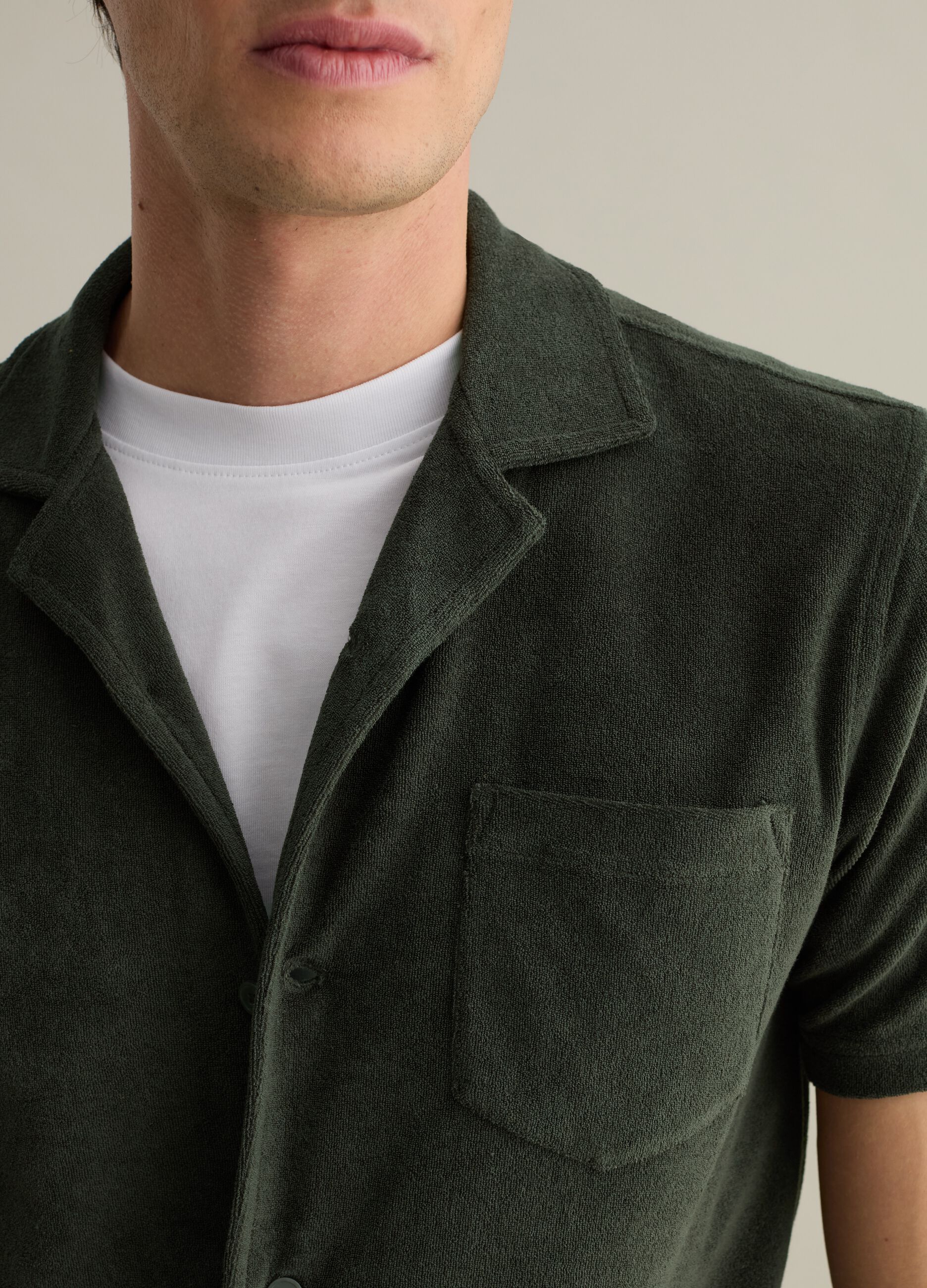 Polo camicia in ciniglia con tasca