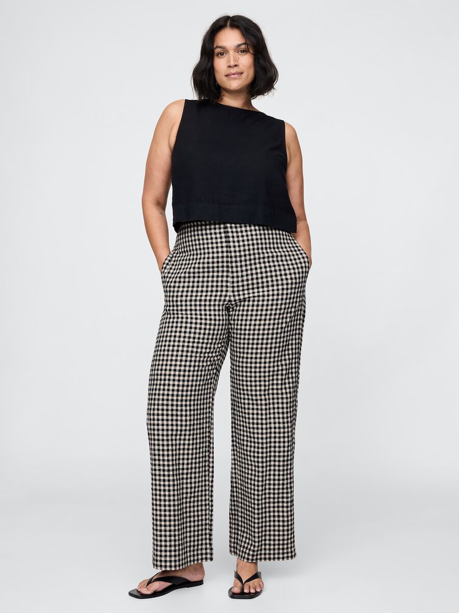 Brown and black check trousers in linen and viscose_4