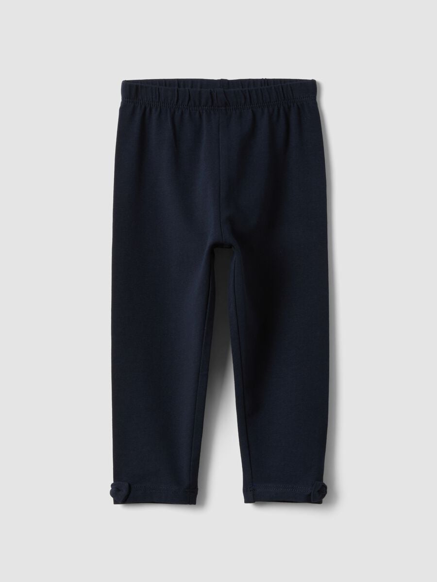 Leggings blu in cotone organico elasticizzato con fiocchi per bimba_0