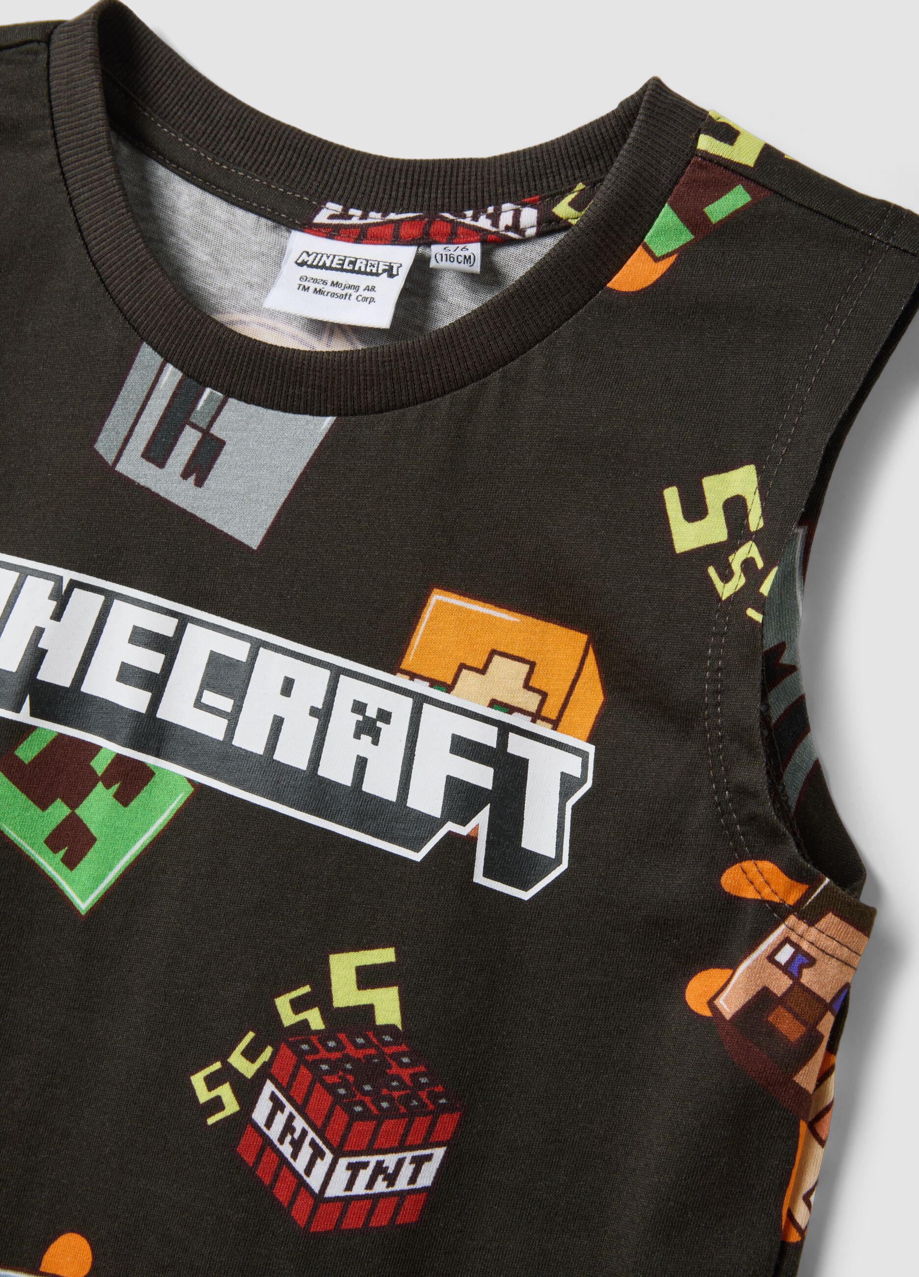 Kids&rsquo; black pure cotton Minecraft print vest