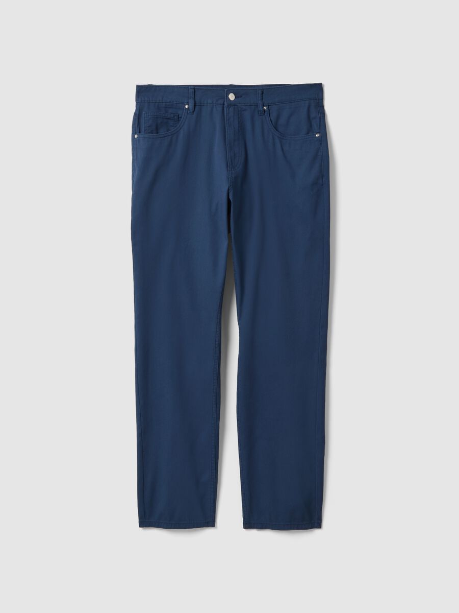 Blue stretch cotton regular fit trousers_4