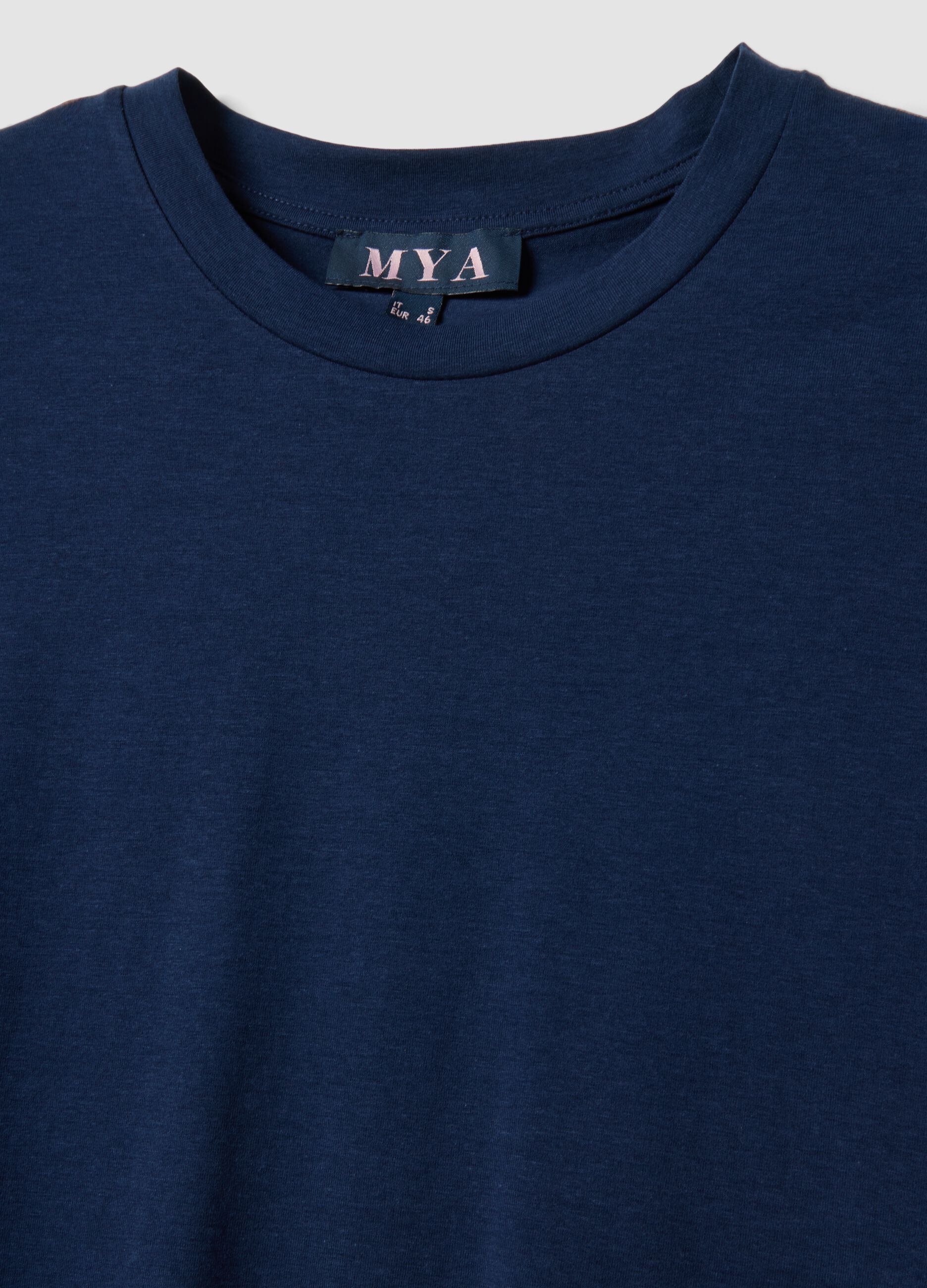 Blue short-sleeved T-shirt in stretch cotton and modal