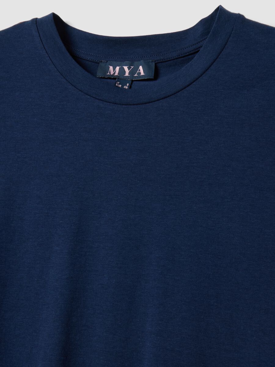 Blue short-sleeved T-shirt in stretch cotton and modal_1