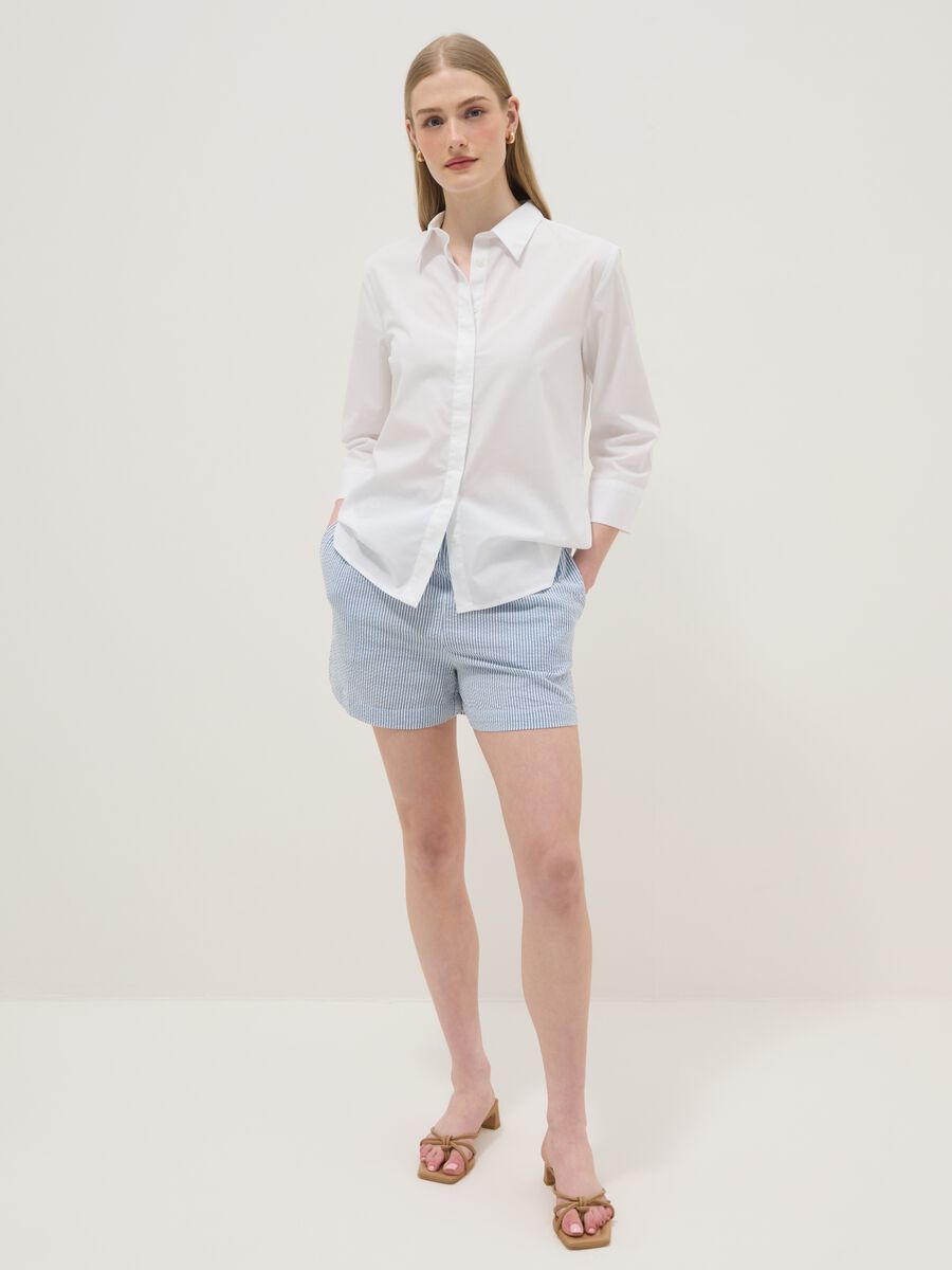Regular-fit pure cotton shorts with yellow and white stripes_0