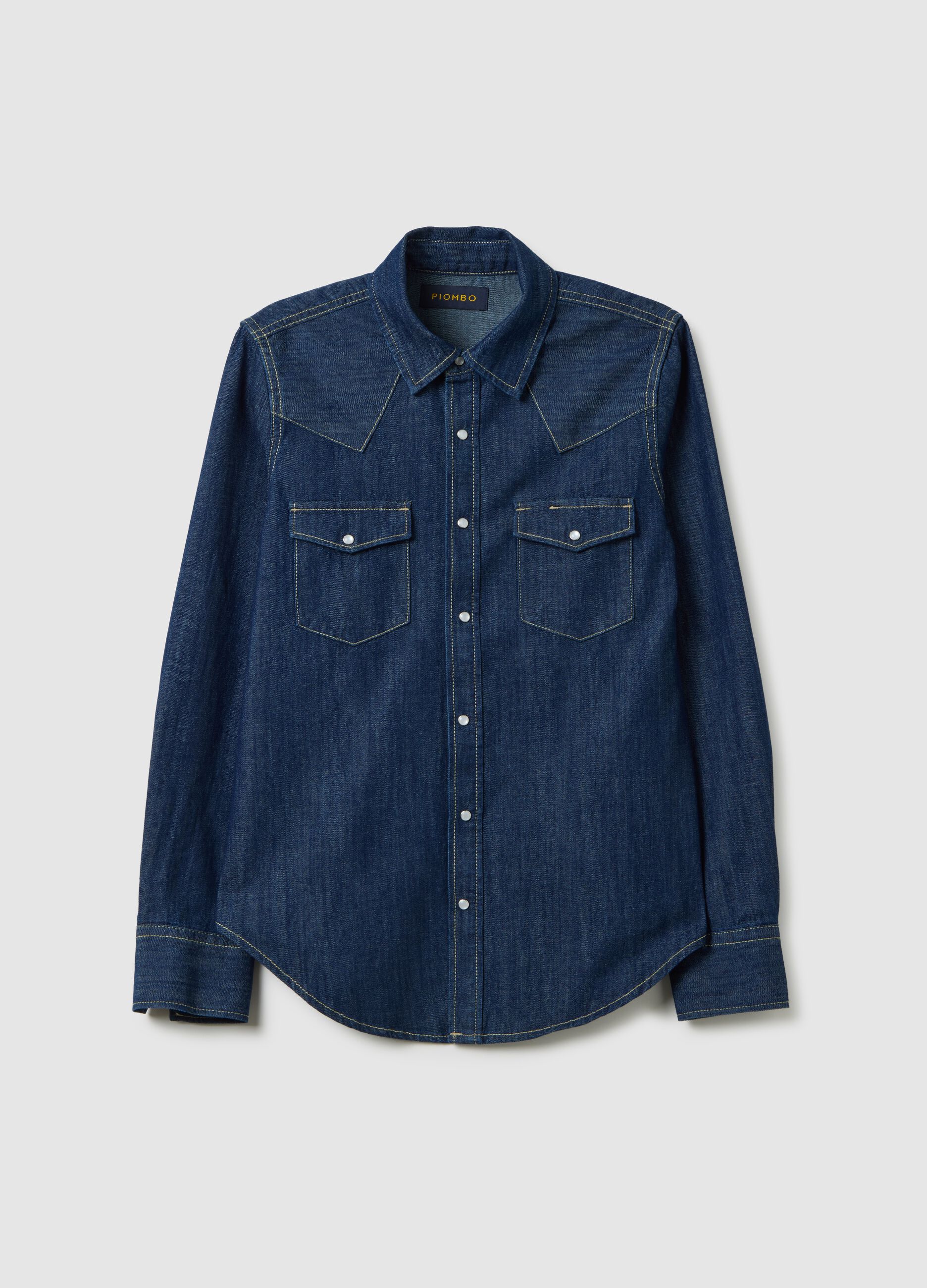 Blue denim shirt in pure cotton with long sleeves