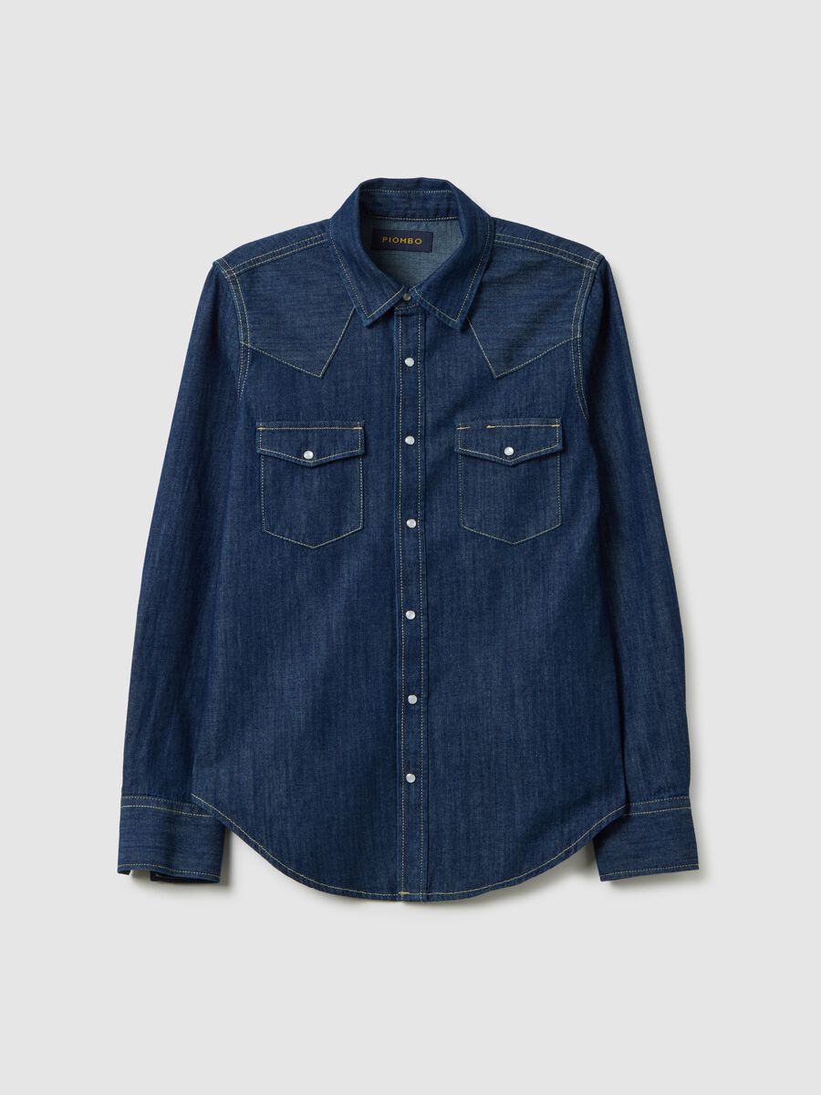 Blue denim shirt in pure cotton with long sleeves_4
