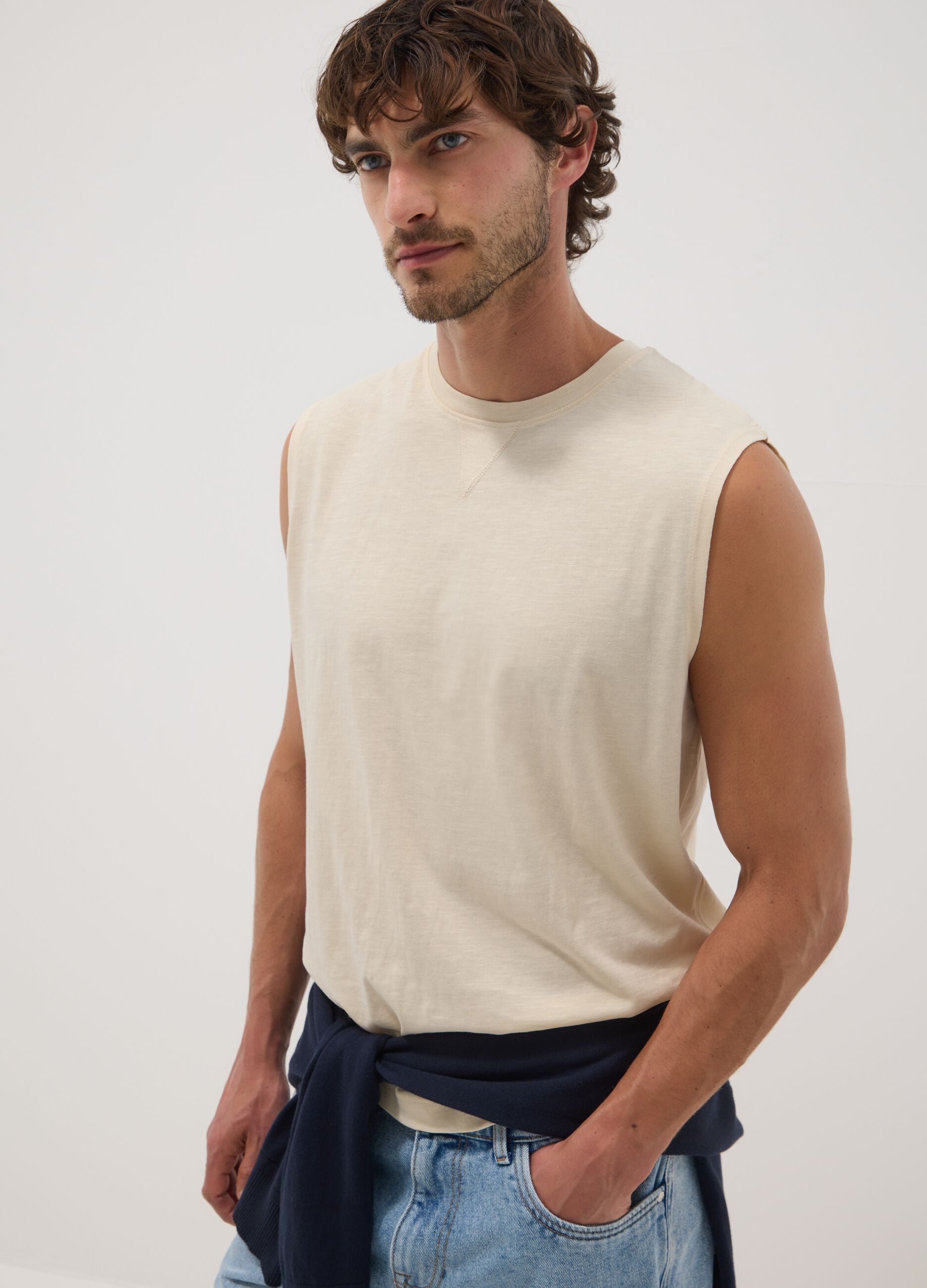 Beige pure cotton vest