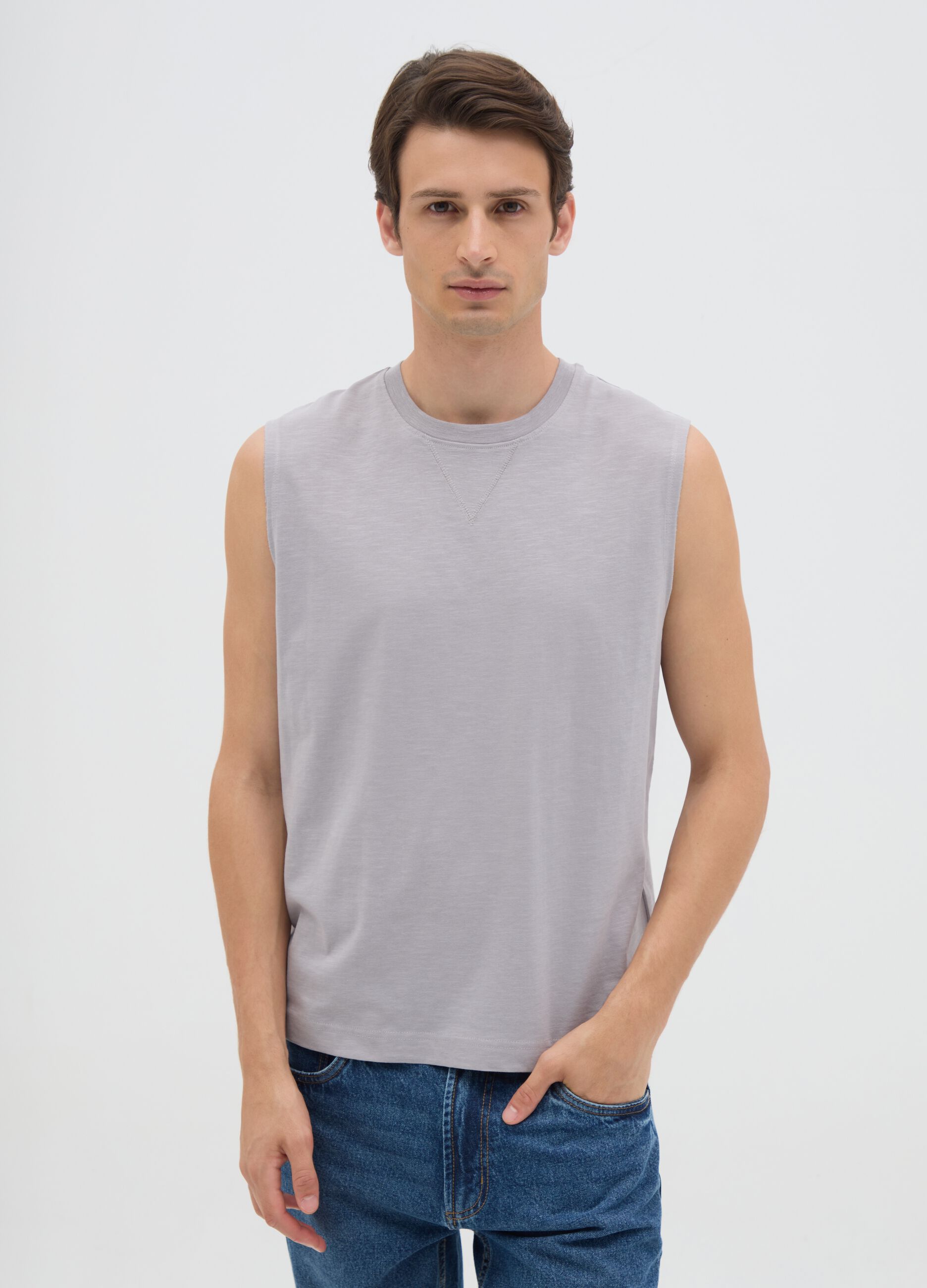 Canotta da uomo in puro cotone grigia regular fit