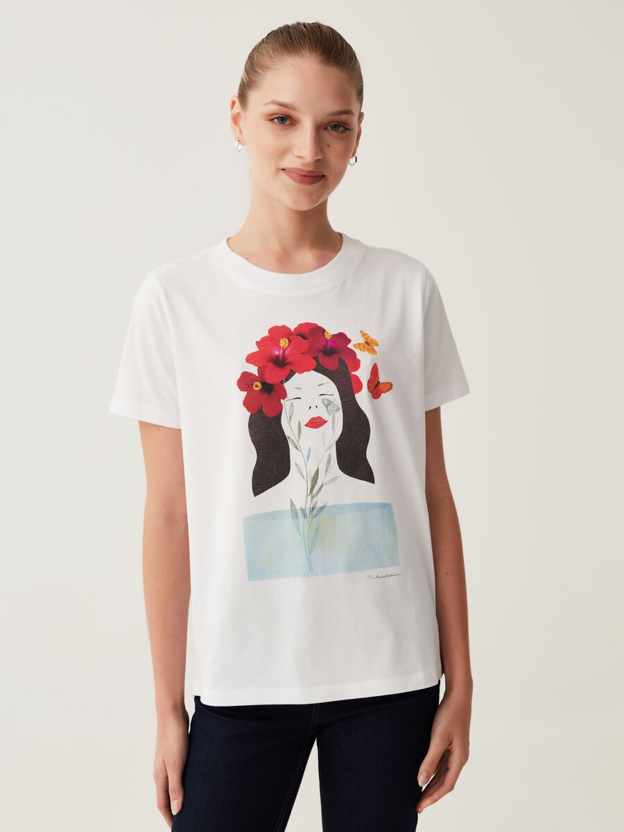 T-shirt in cotone con stampa Anna Godeassi_0