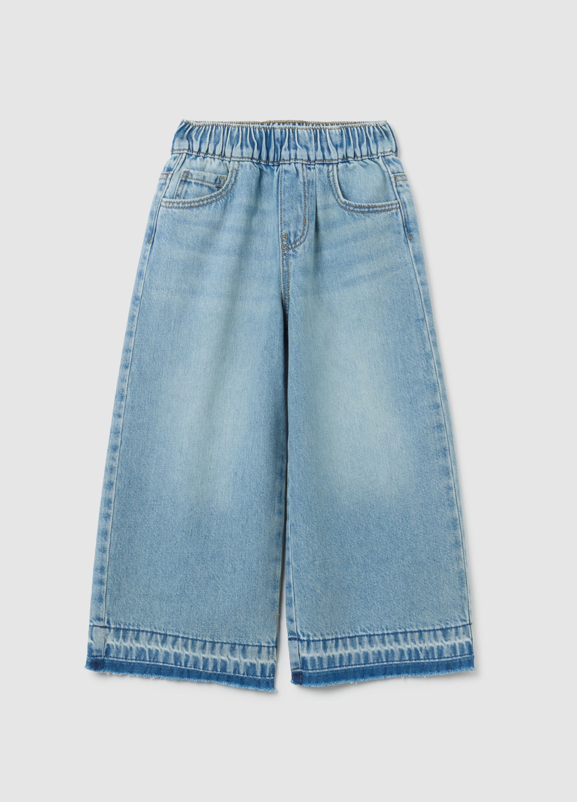 Jeans da bambina in puro cotone denim a gamba larga