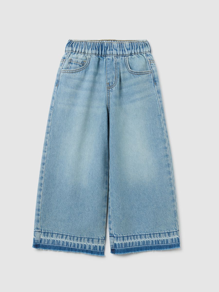 Jeans da bambina in puro cotone denim a gamba larga_0