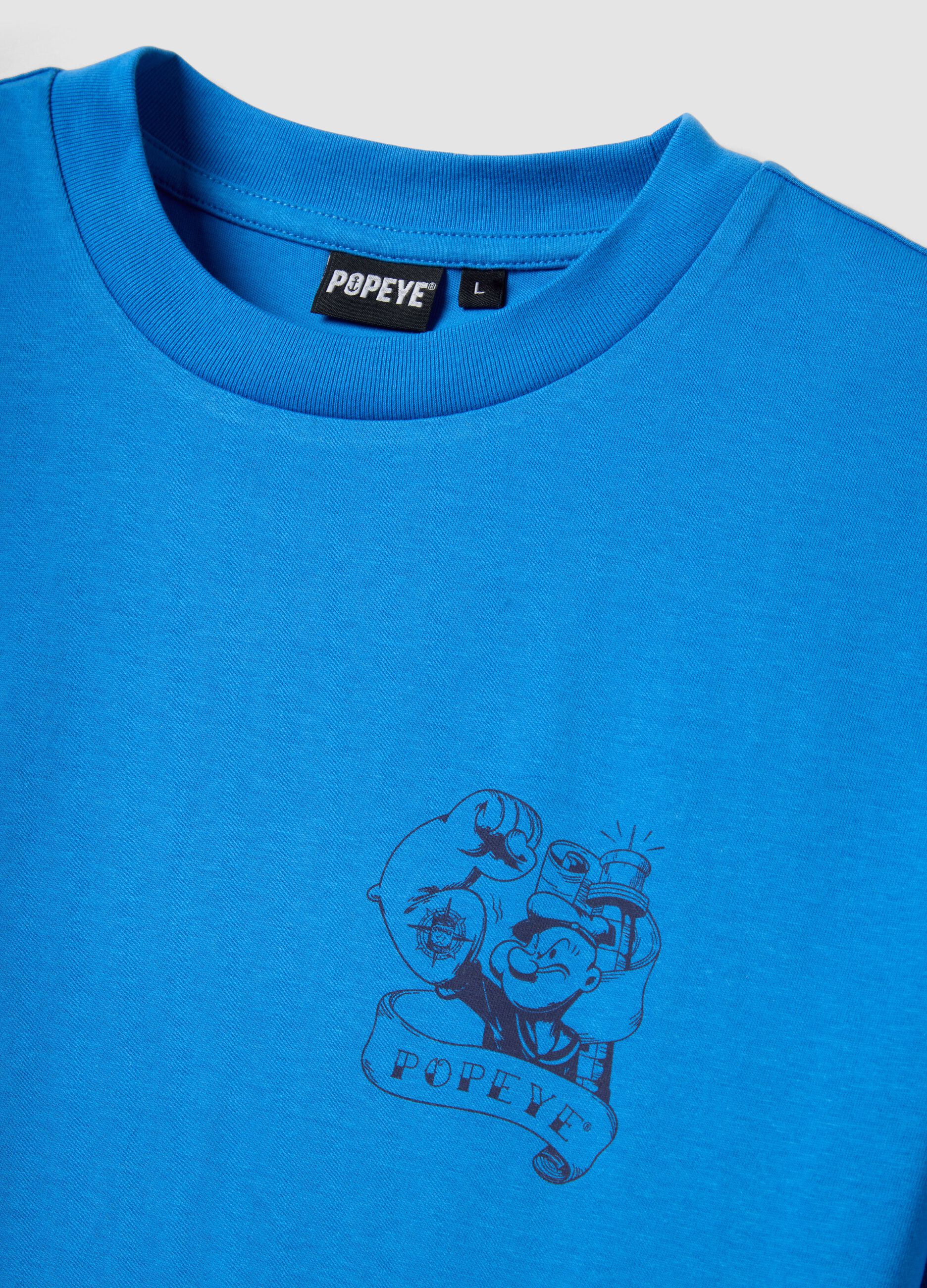Blue pure cotton regular fit T-shirt with Popeye print