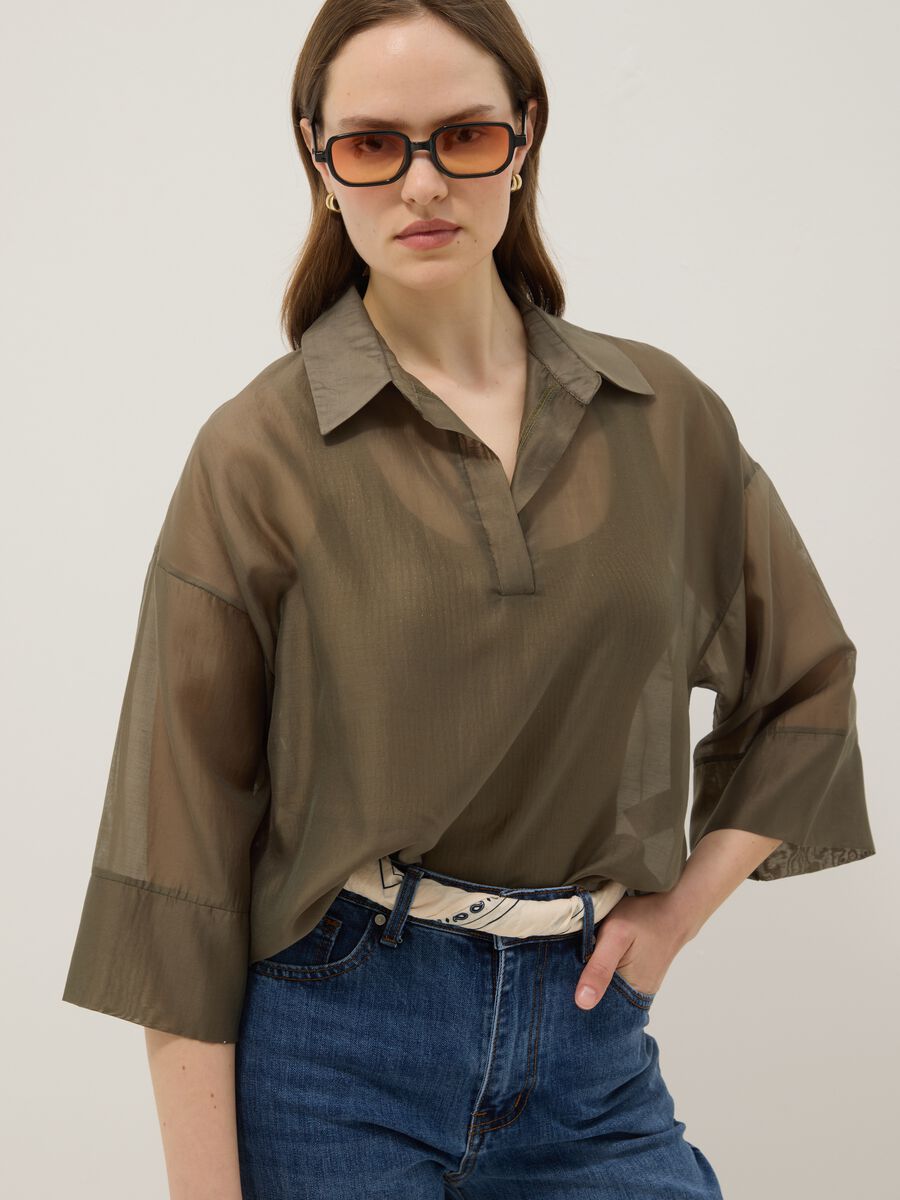 Blusa verde a maniche lunghe in misto viscosa regular fit_0