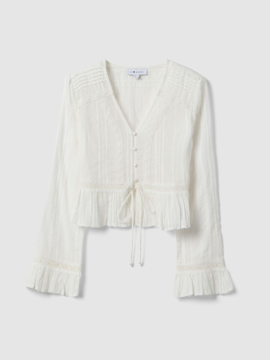 White pure cotton transparent shirt, regular fit with ruffles_4