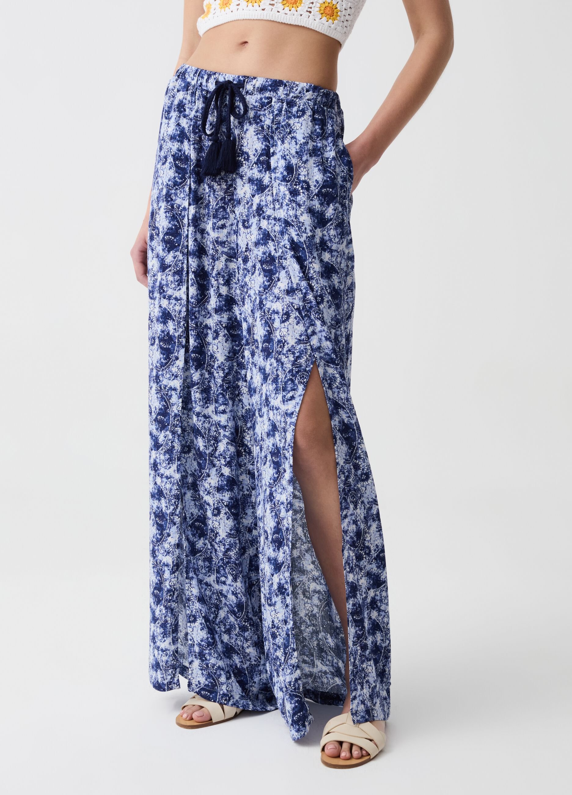 Wide-leg palazzo trousers with slits