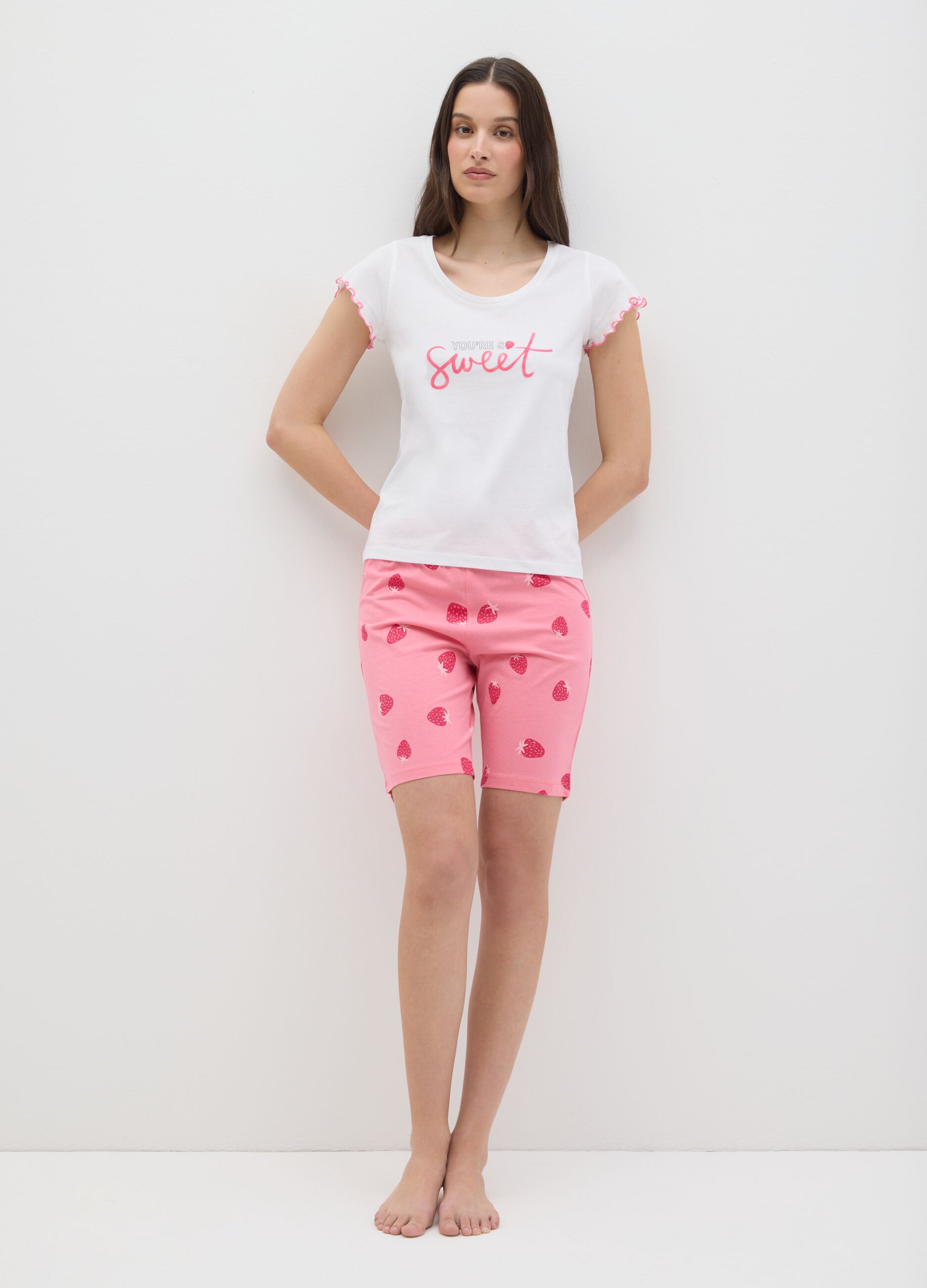 Pantaloncini da donna in puro cotone rosa regular fit